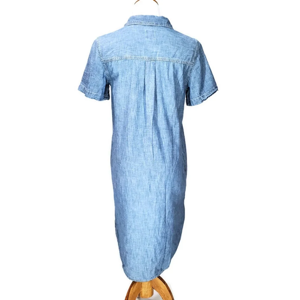 GAP Chambray Popover Denim Shirt Dress in Indigo 100% Cotton Size XS Petite - Picture 2 of 12